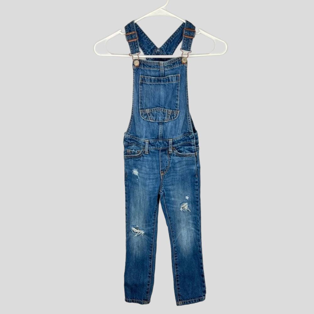 GapKids Denim Jean Overalls Kids Size XS Medium Wash Distressed Tapered Leg